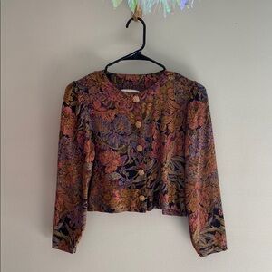 Vintage dark floral long sleeve crop top